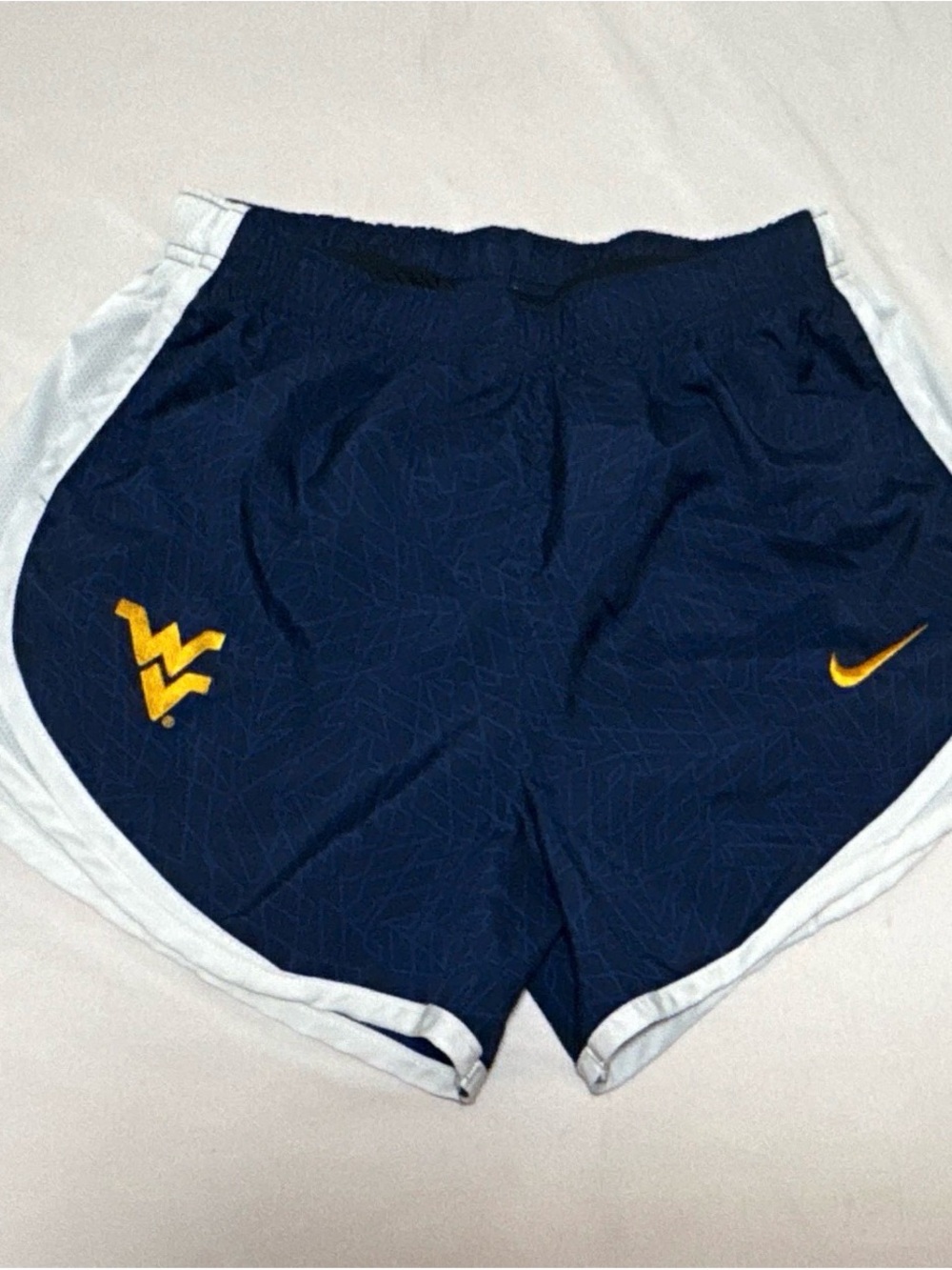 Nike Women's West Virginia Athletic Shorts Navy with White Trim and Gold Logos
